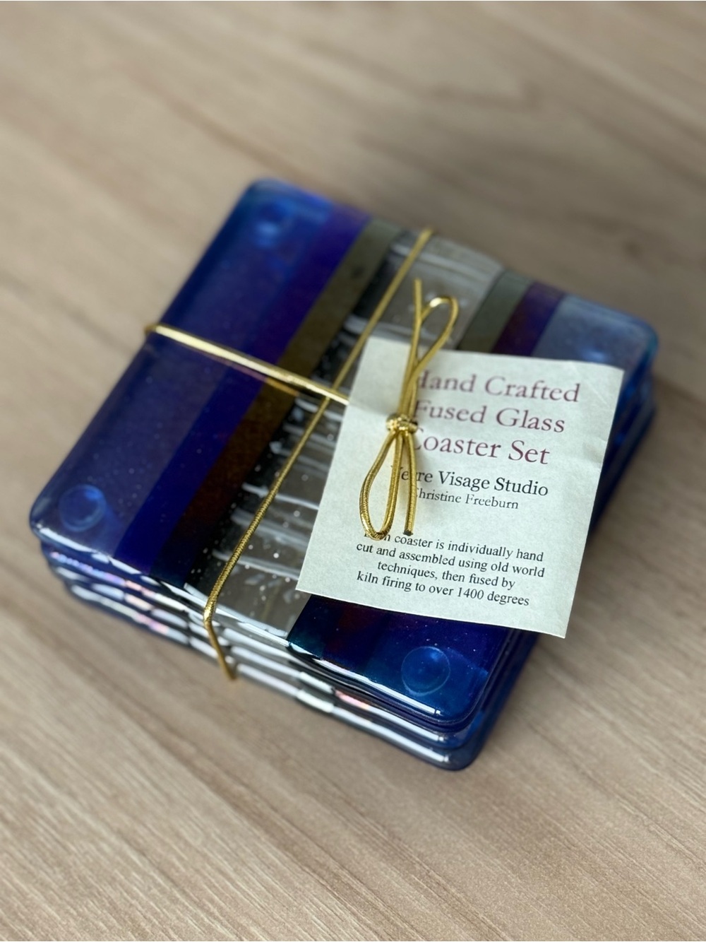 Hand Crafted Fused Glass Coaster Set - Blue & Purple